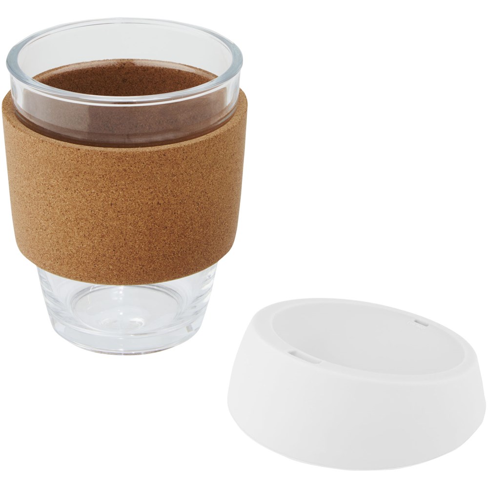 Lidan 360 ml Becher aus Borosilikatglas mit Korkgriff und Silikondeckel