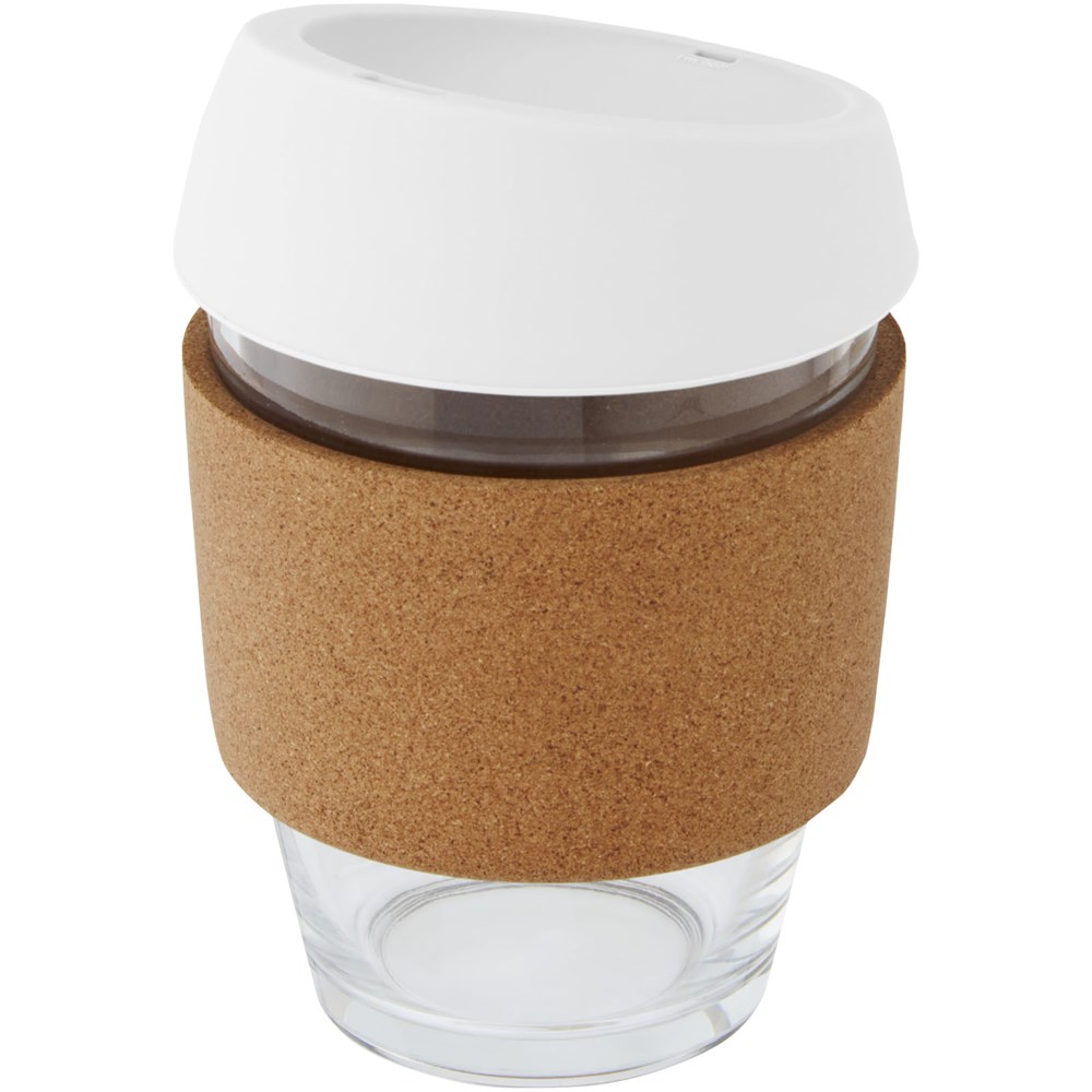 Lidan 360 ml Becher aus Borosilikatglas mit Korkgriff und Silikondeckel
